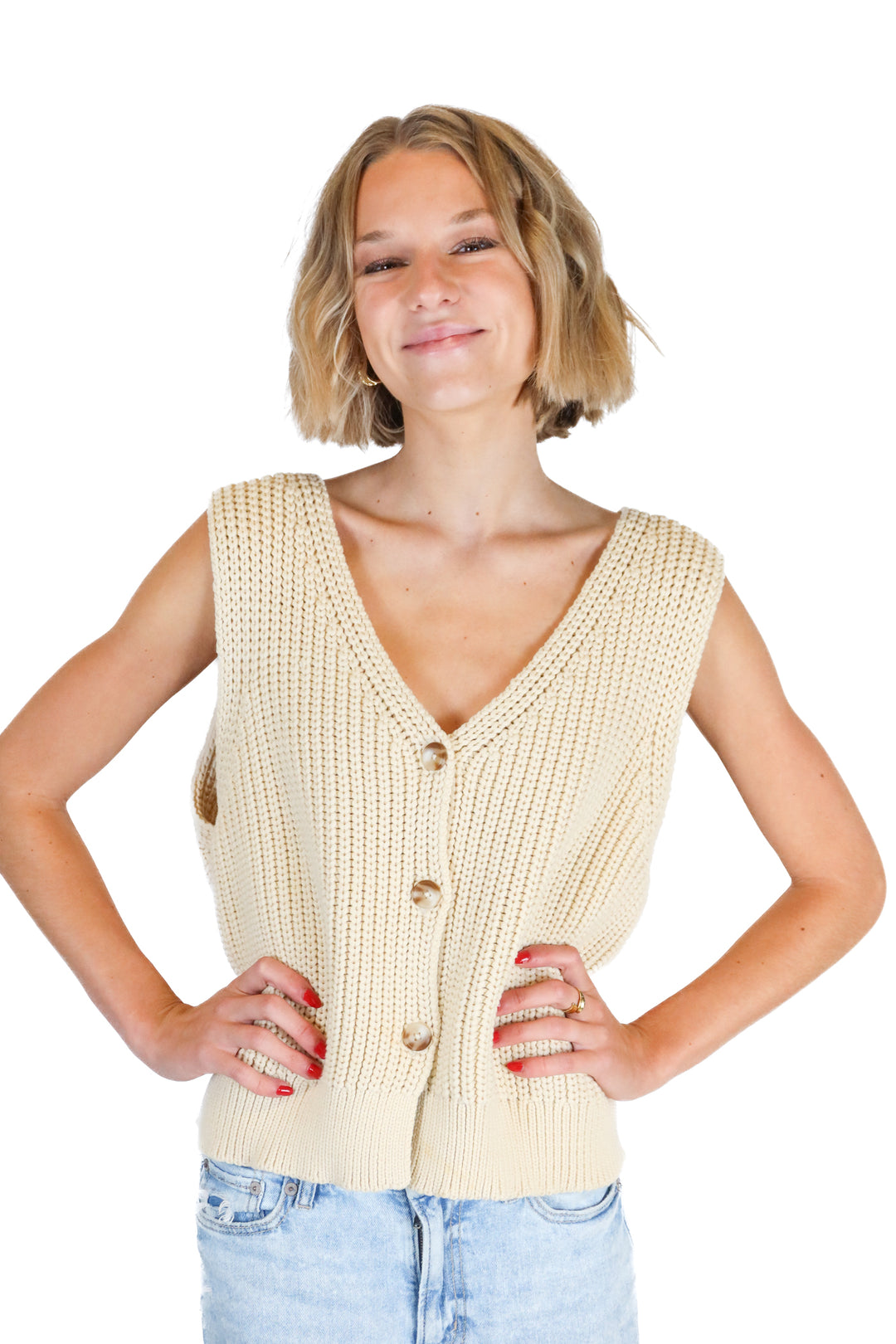 Topshop Beige Knit Vest Top (4/6; retail $69.99)