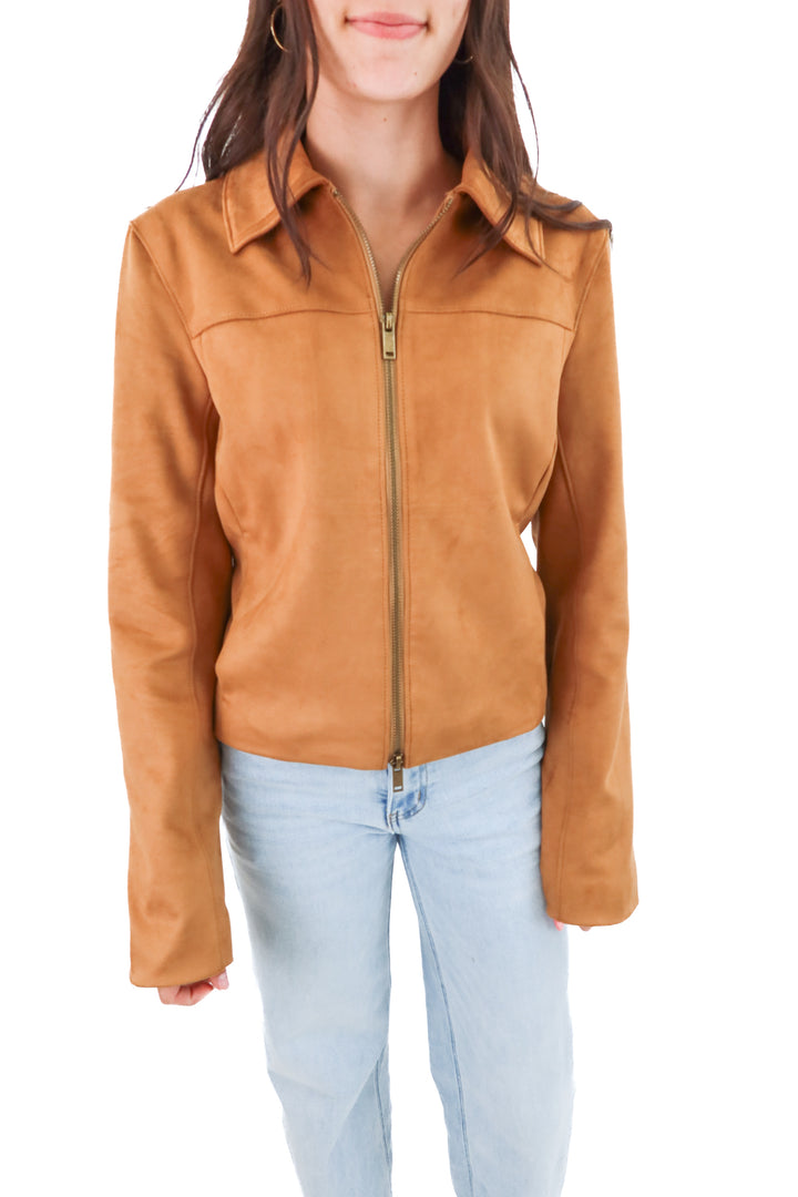 abercrombie & fitch tan vegan suede bomber jacket nwt (s; retail $120)