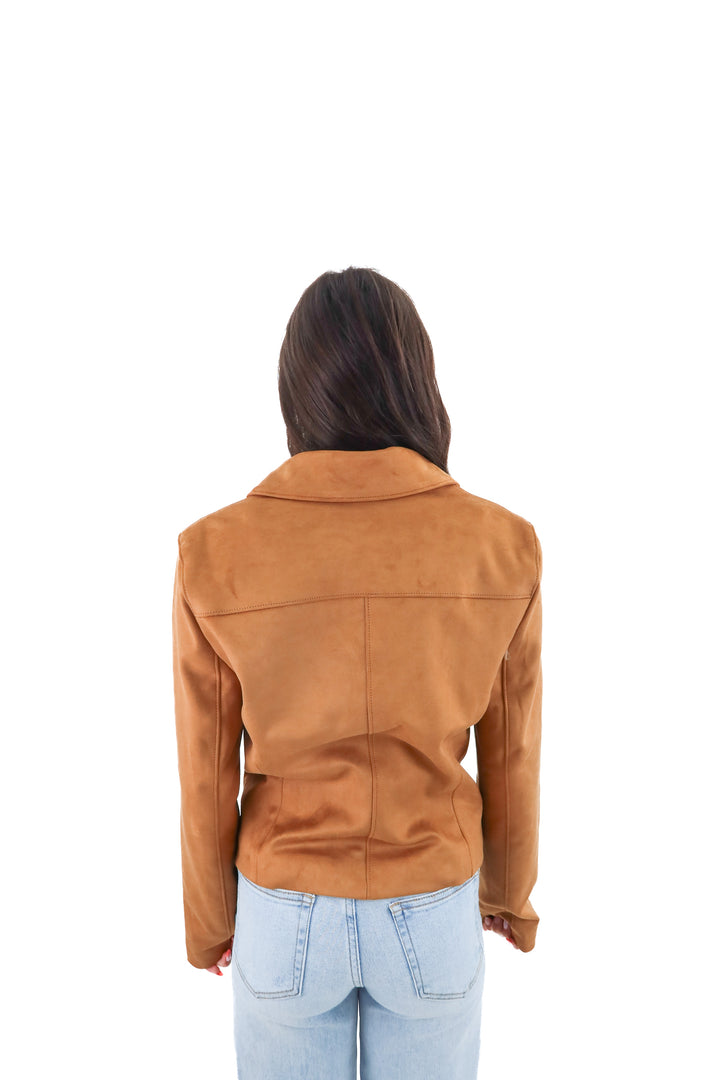 abercrombie & fitch tan vegan suede bomber jacket nwt (s; retail $120)
