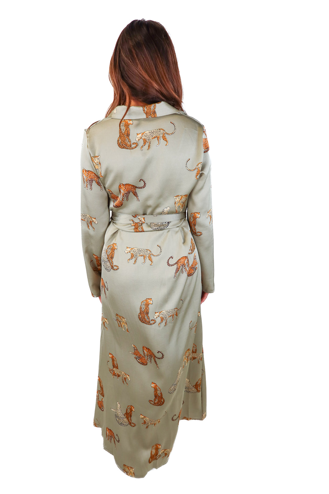 green cheetah button up dress (m)