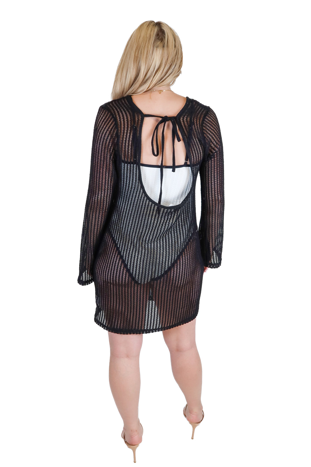 Black Open Knit Swim Cover Up Dress (M)
