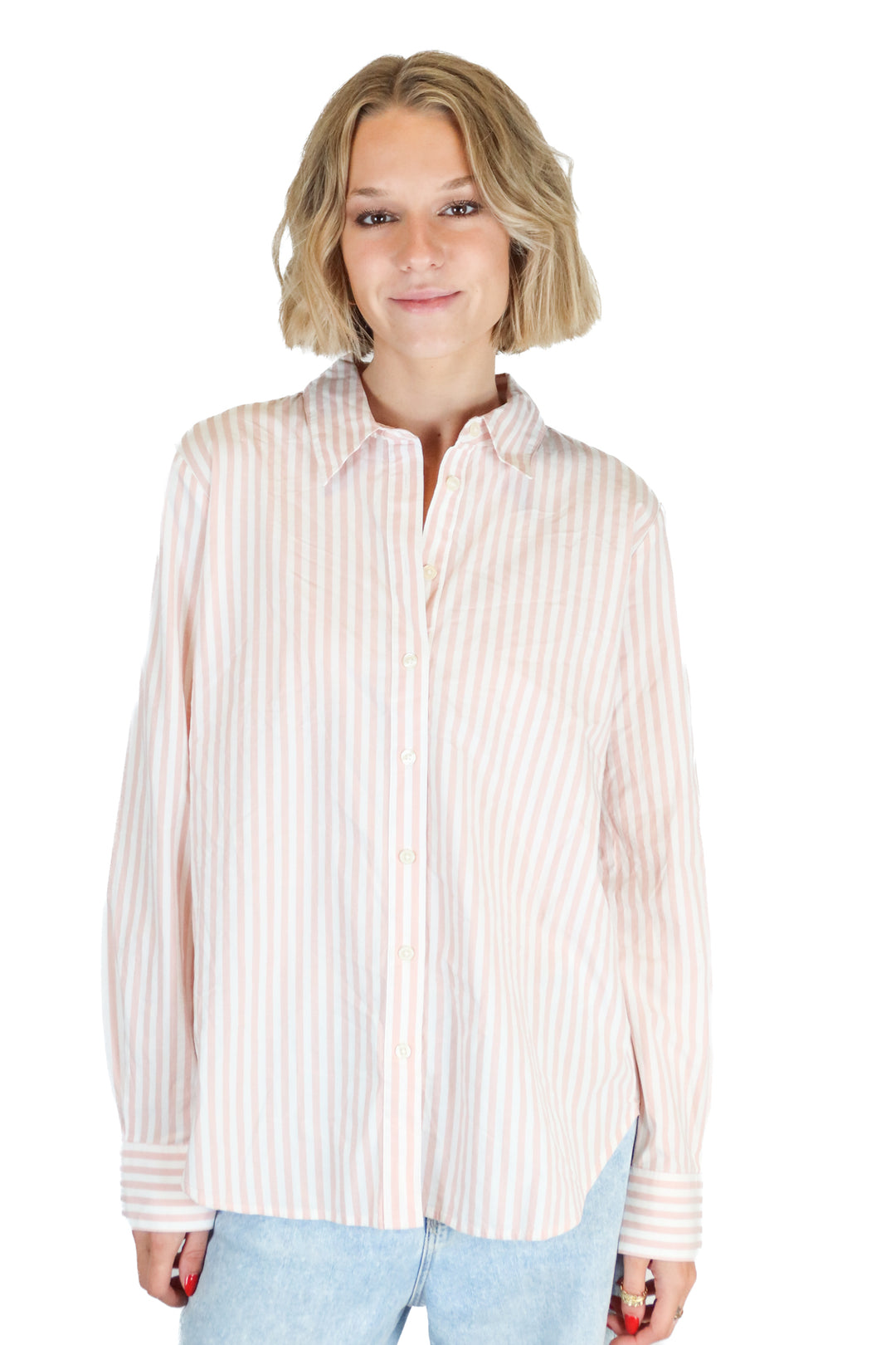 Ann Taylor Pink Striped Button Down NWT (M; retail $69.50)