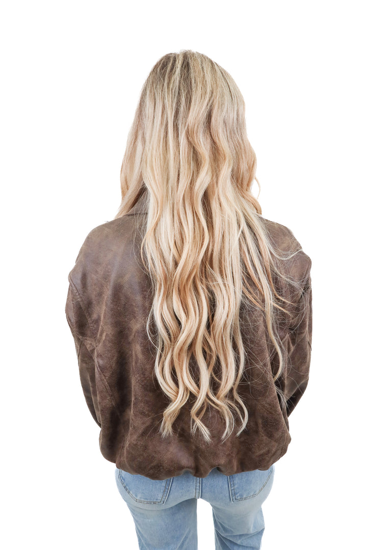 LIONESS brown leather bomber jacket (S)