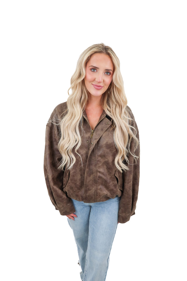 LIONESS brown leather bomber jacket (S)