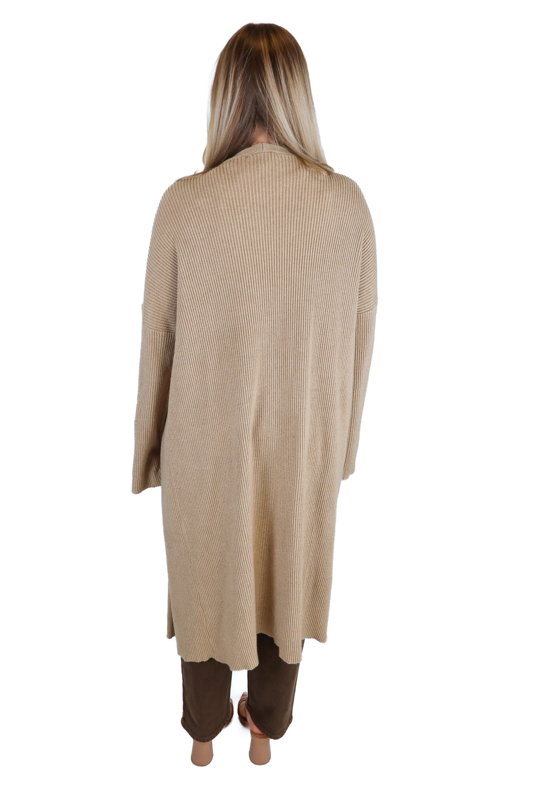 Kittenish Ribbed Taupe Knit Long Duster (M)