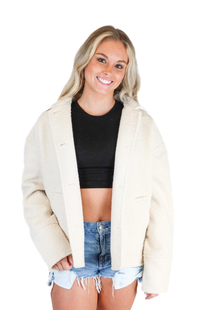 ann taylor cream sherpa jacket NWT (s; retail $168)