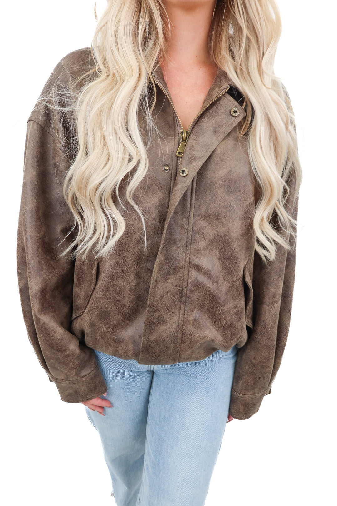 LIONESS brown leather bomber jacket (S)