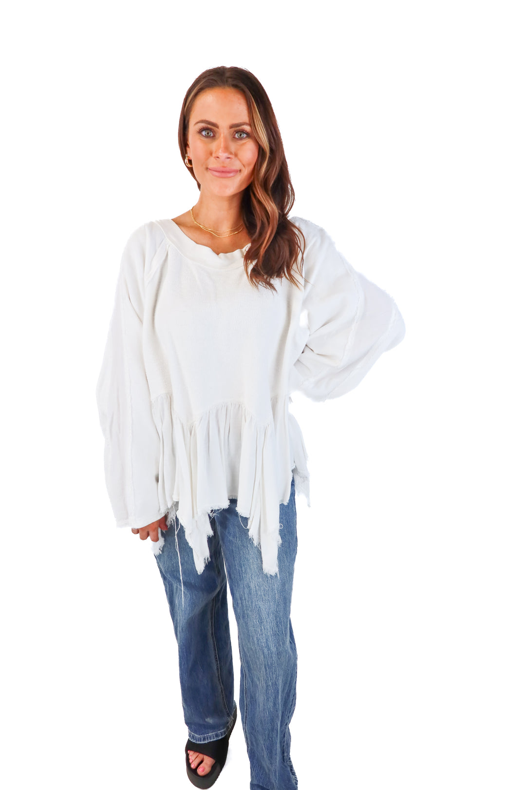 free people white oversized pullover (m)