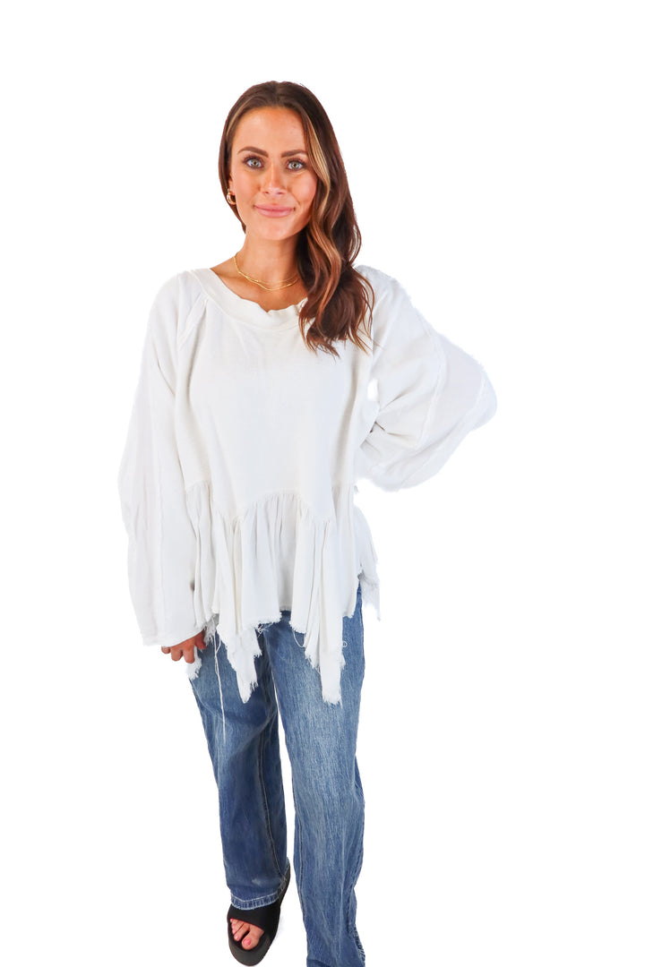 free people white oversized pullover (m)