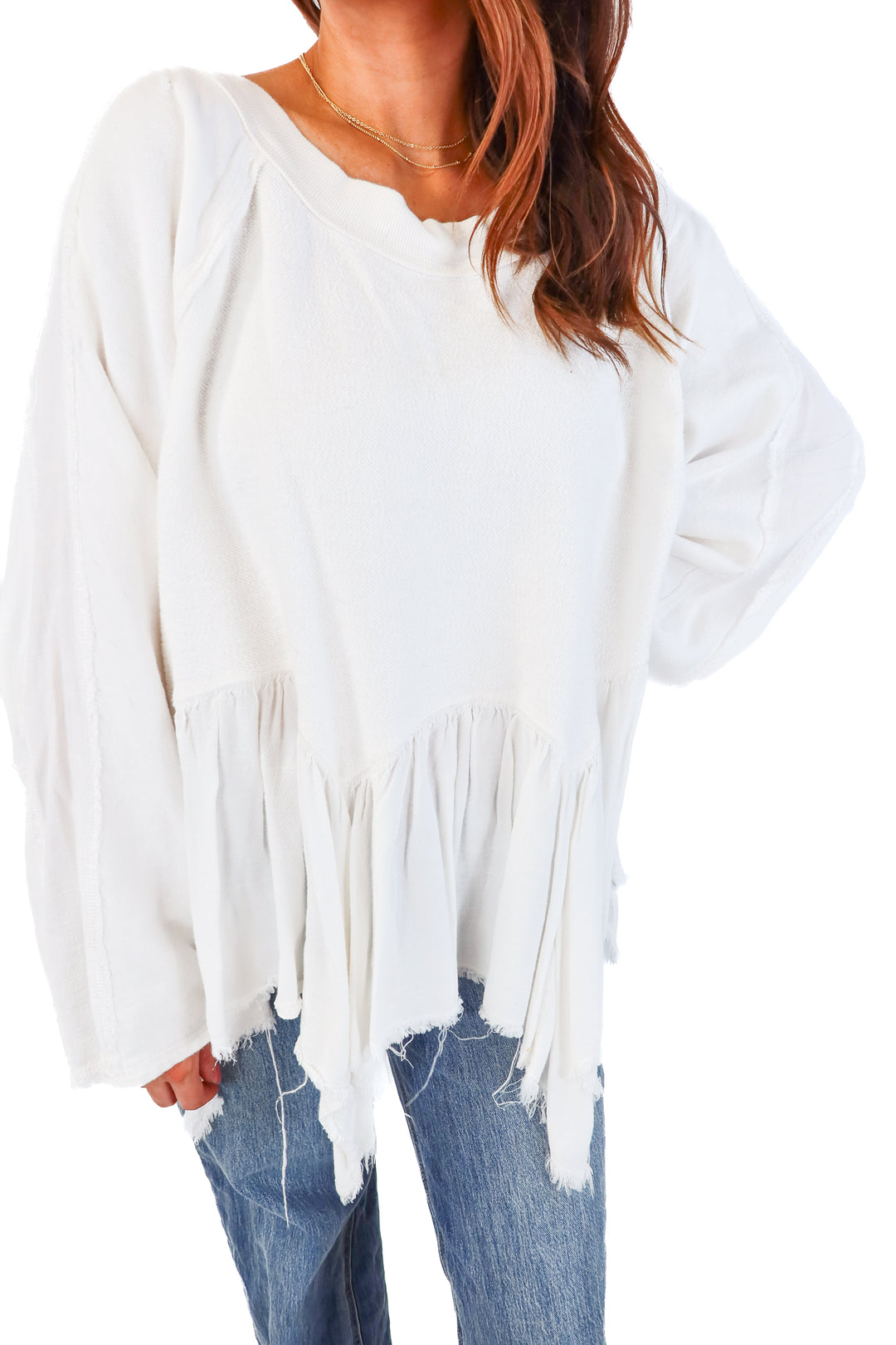 free people white oversized pullover (m)