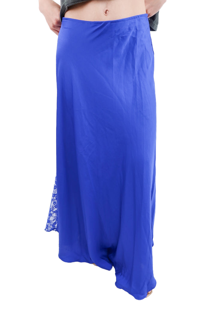 intimately free people blue satin lace maxi skirt (s; retail $118)