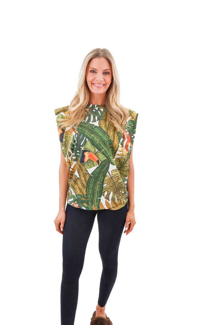 farm rio toucan paradise forest print t-shirt nwt (s; retail $165)