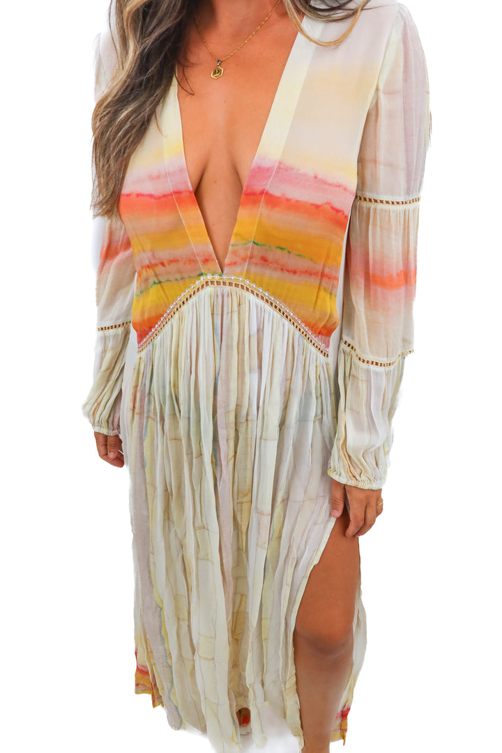 blank london colorful sheer maxi dress (m; retail $231)