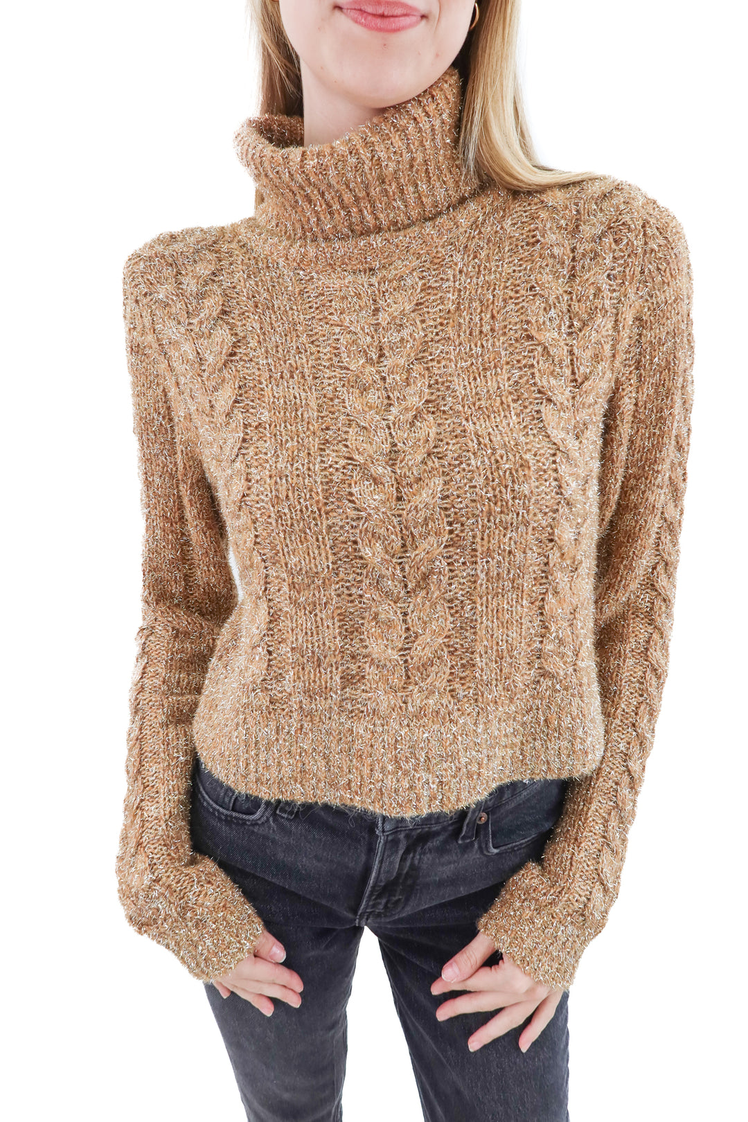 pilcro brown sparkly knit sweater (s)