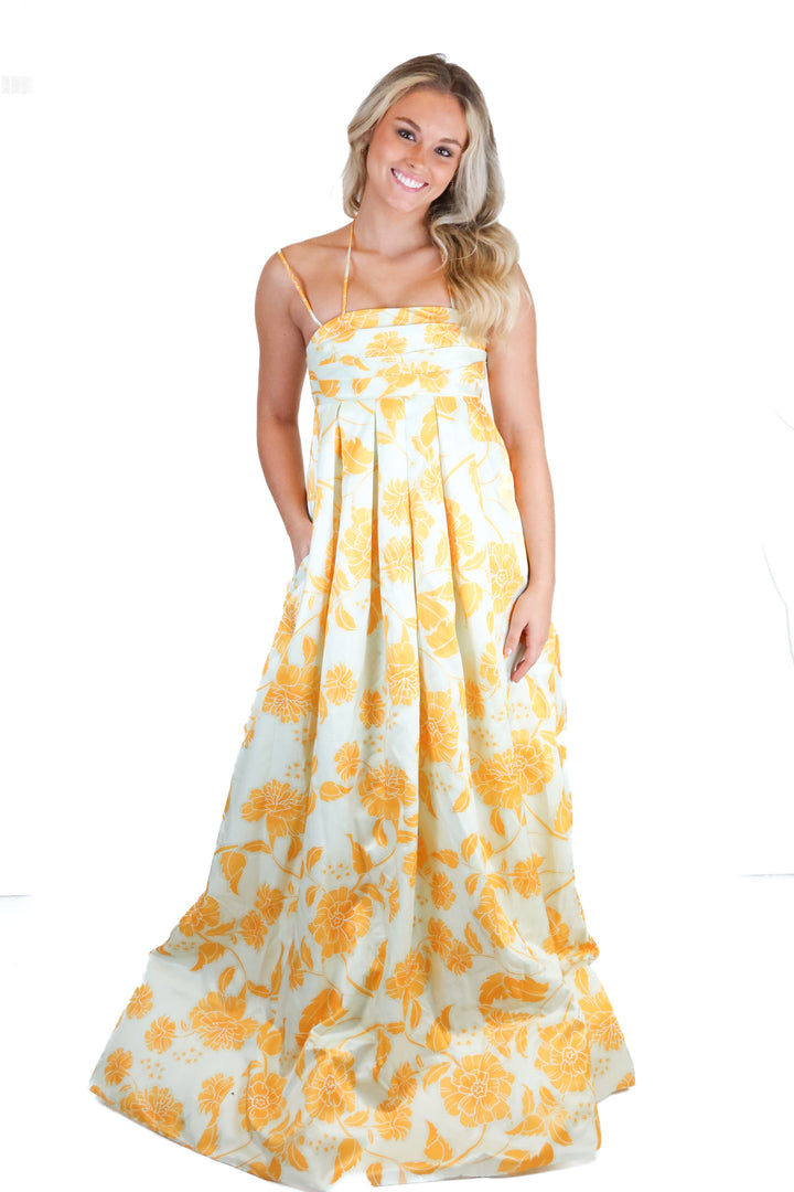 Leo Lin Orange and White Floral Silk Maxi Dress (S*; retail $995)