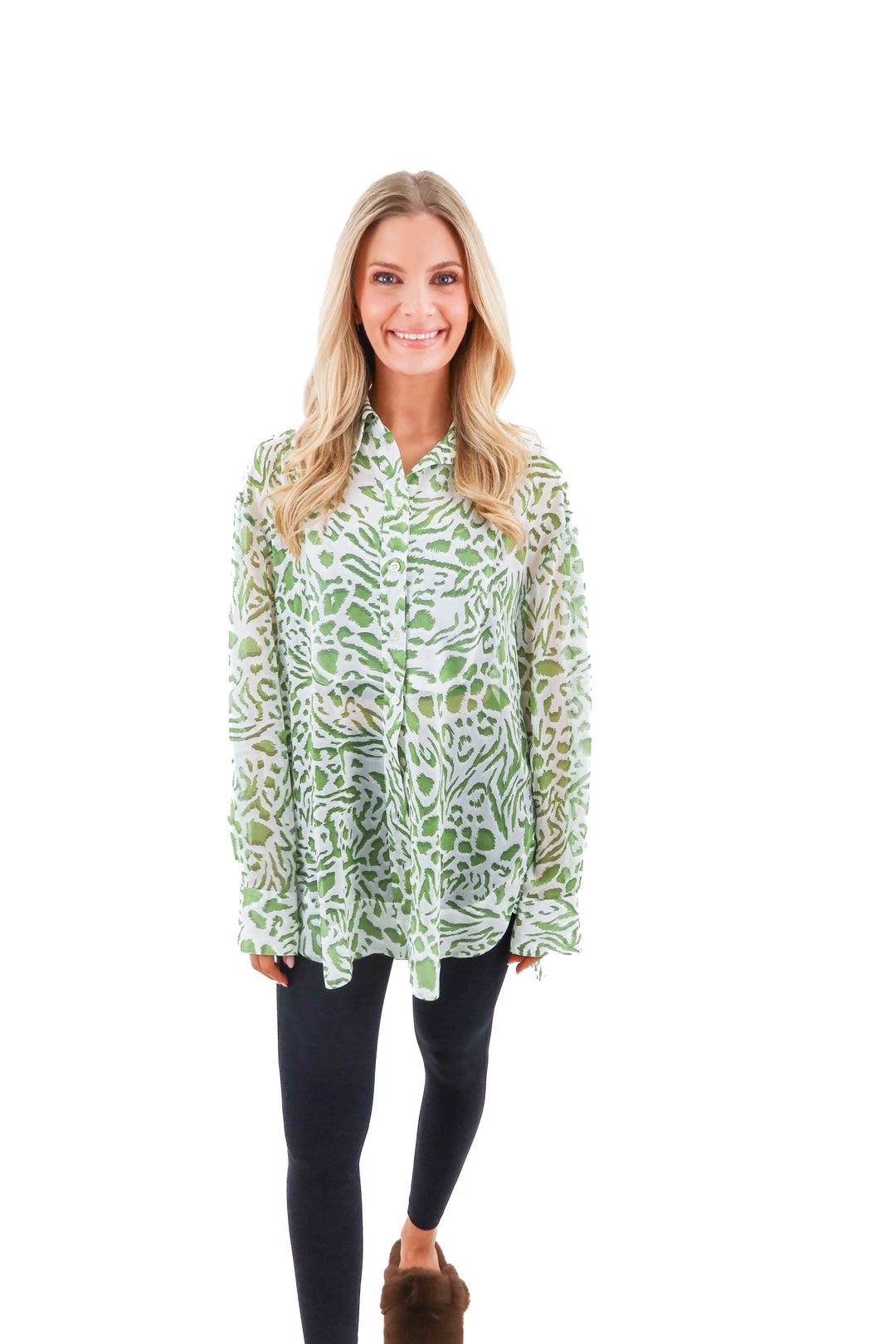 topshop green/white animal print sheet top nwt (6; retail $55)