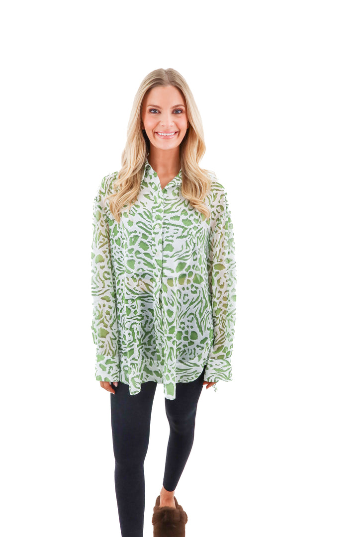 topshop green/white animal print sheet top nwt (6; retail $55)
