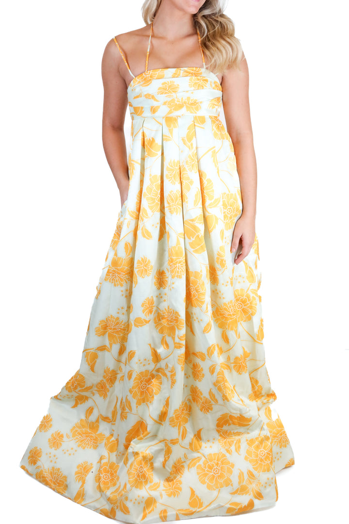 Leo Lin Orange and White Floral Silk Maxi Dress (S*; retail $995)