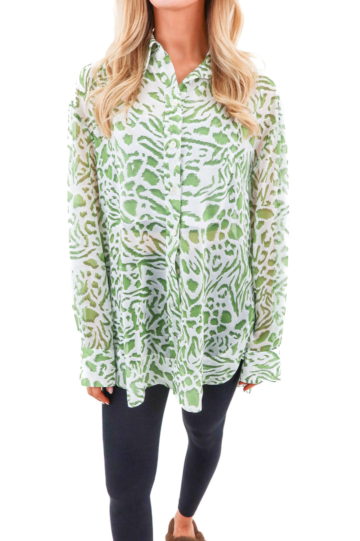 topshop green/white animal print sheet top nwt (6; retail $55)