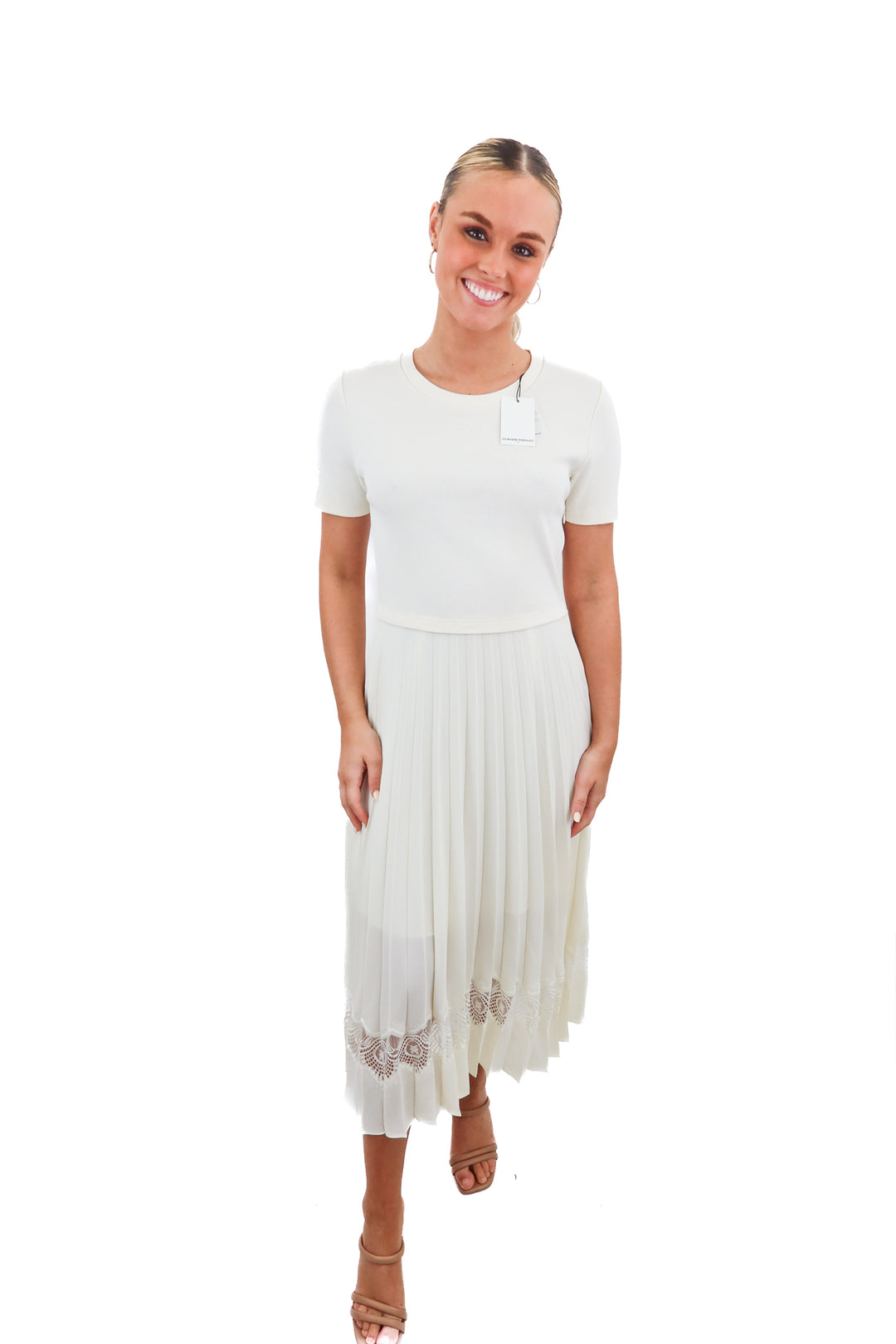 Claudie Pierlot ivory pleated lace midi dress NWT(1)