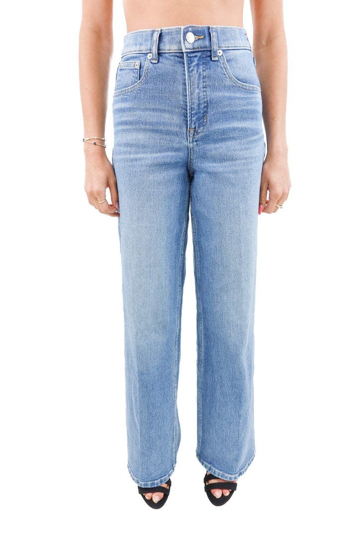 spanx light wash wide leg jeans (xs; retail $158)