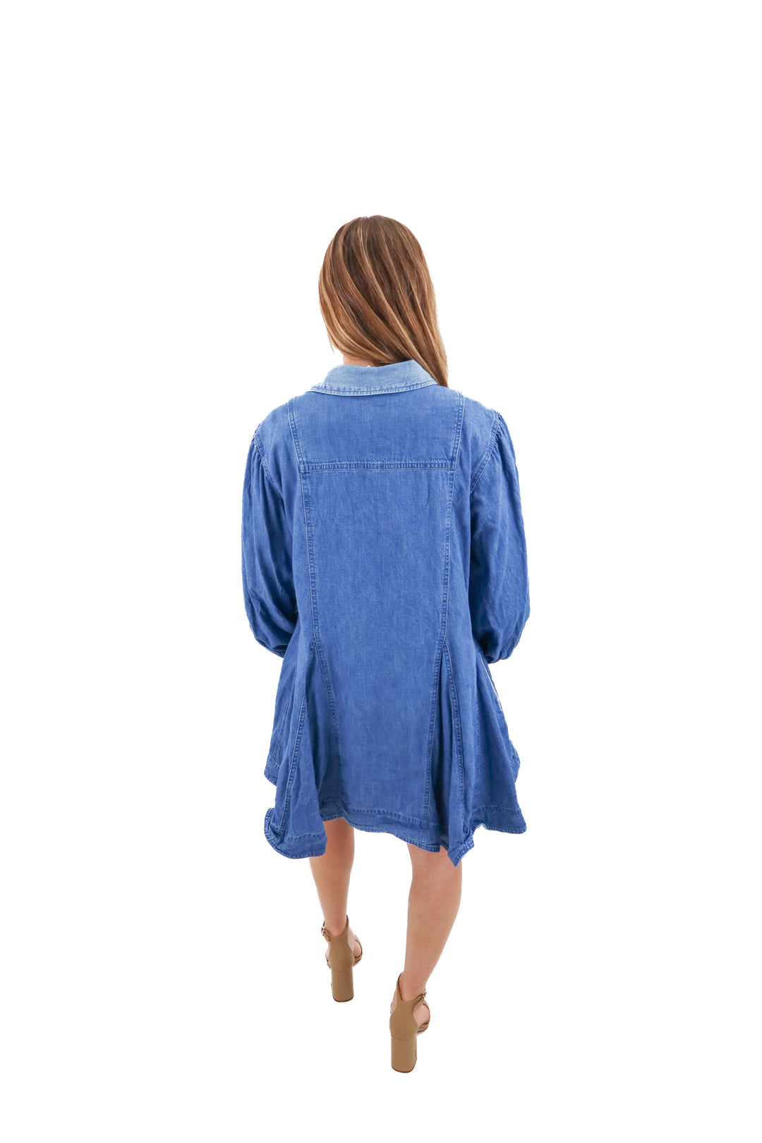 free people denim flare mini dress (xs; retail $148)