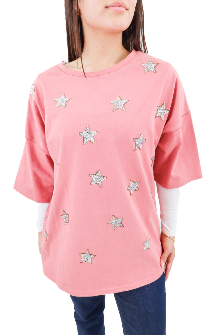 peach love pink sequined stars top (s; retail $64.99)