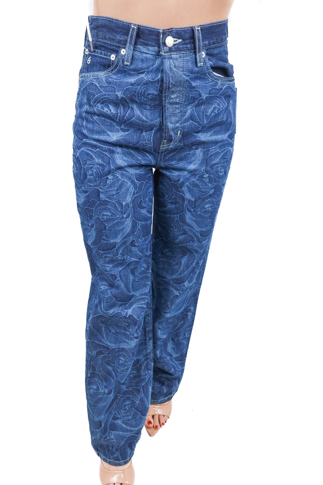 etica darkwash floral chalk print  "archer" straight leg denim (26; retail $258)