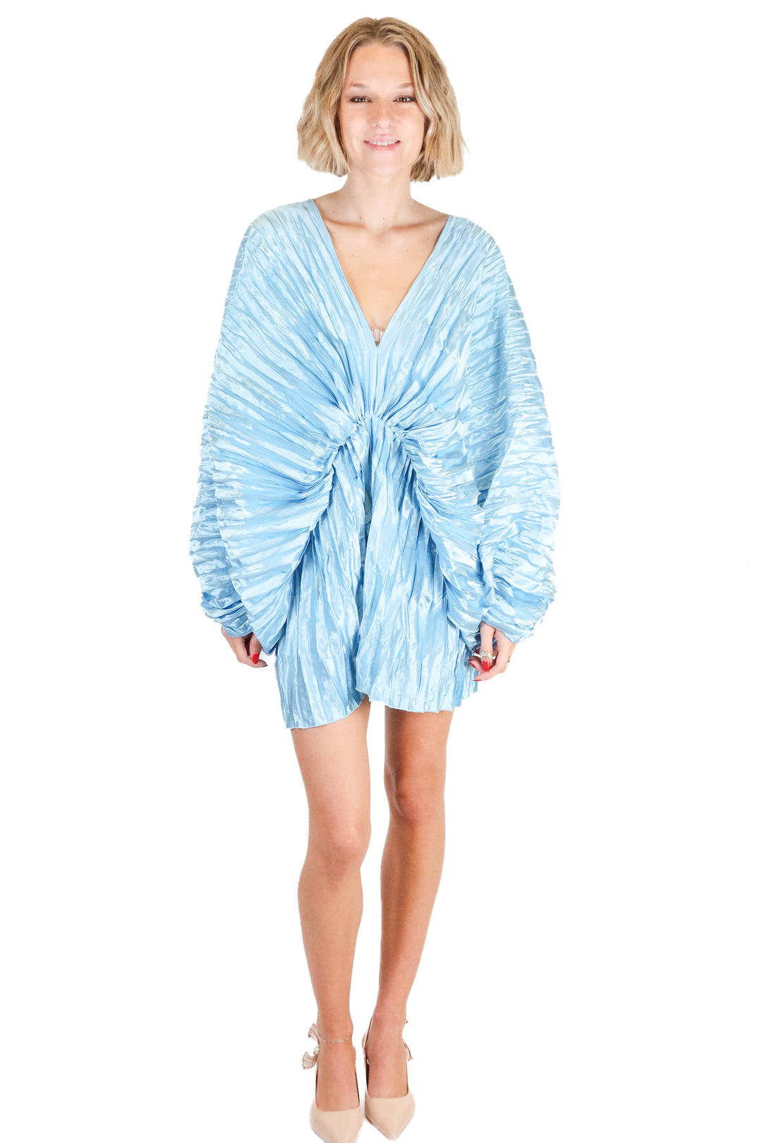 L'IDEE Light Blue Pleated Satin Dress (6; retail $554)*