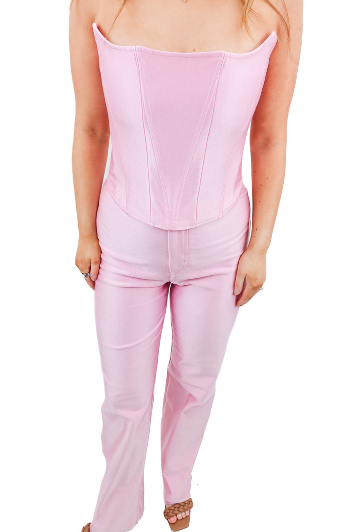 Rezek pink metallic corset and pants set (S; retail $580)