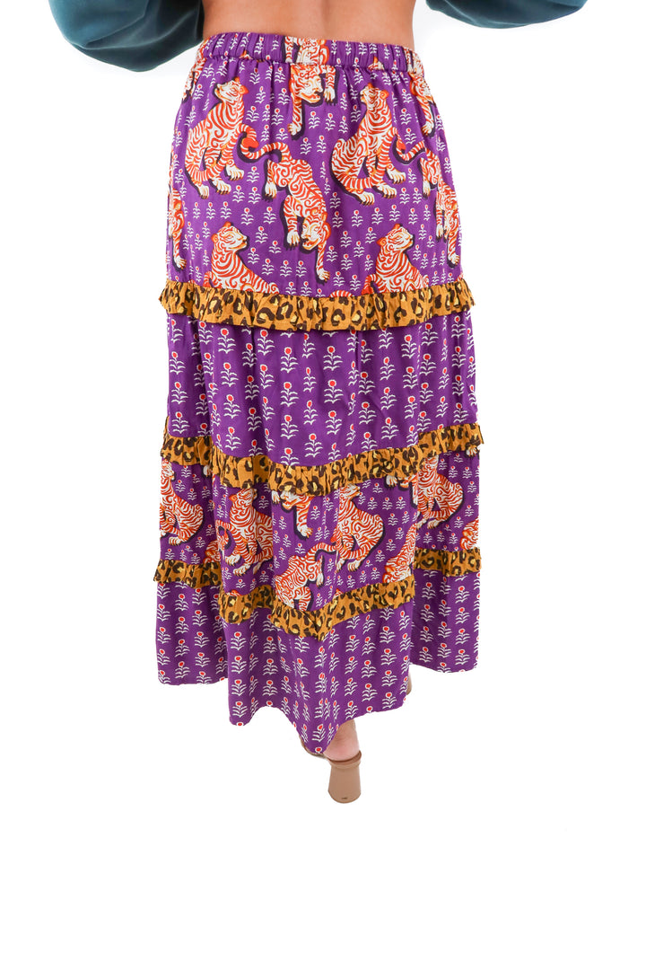 printfresh purple tiger maxi skirt (s; retail $149)