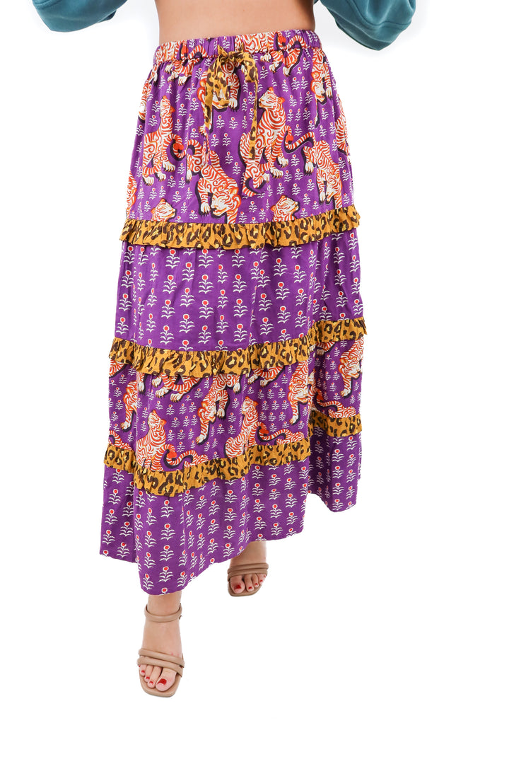 printfresh purple tiger maxi skirt (s; retail $149)
