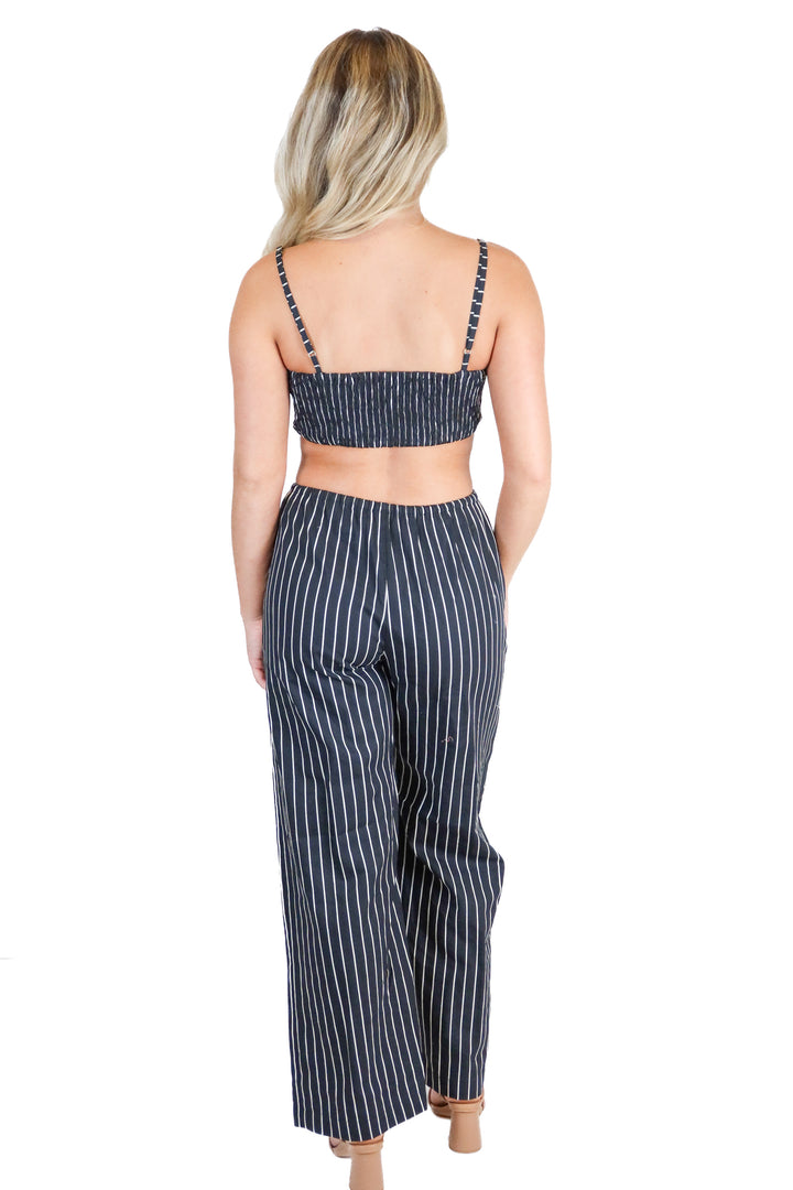 Lusana Black & White Striped Poplin Bralette and Pant Set NWT (XS/2; retail $249)