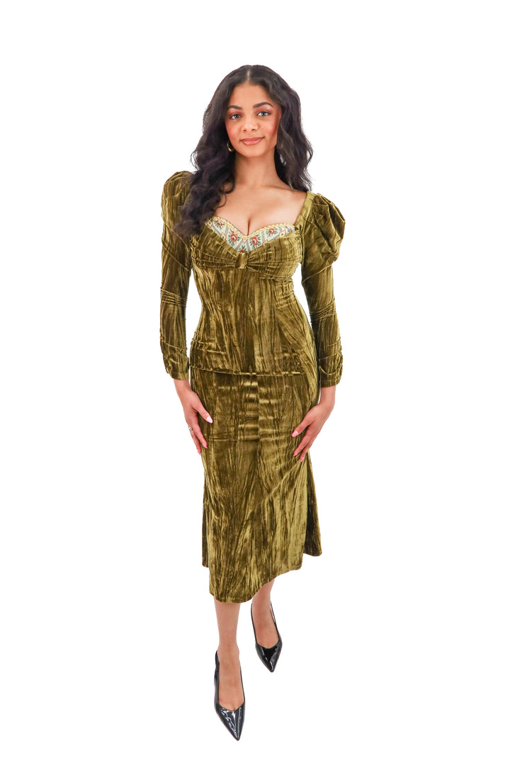 lacemade collection olive velour renaissance dress (m; retail $110)