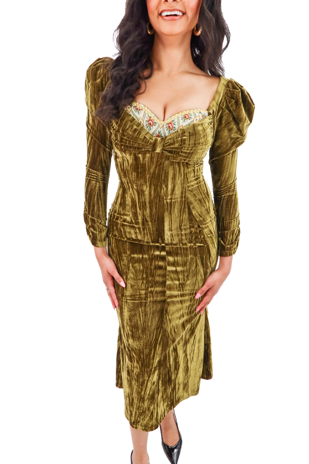 lacemade collection olive velour renaissance dress (m; retail $110)