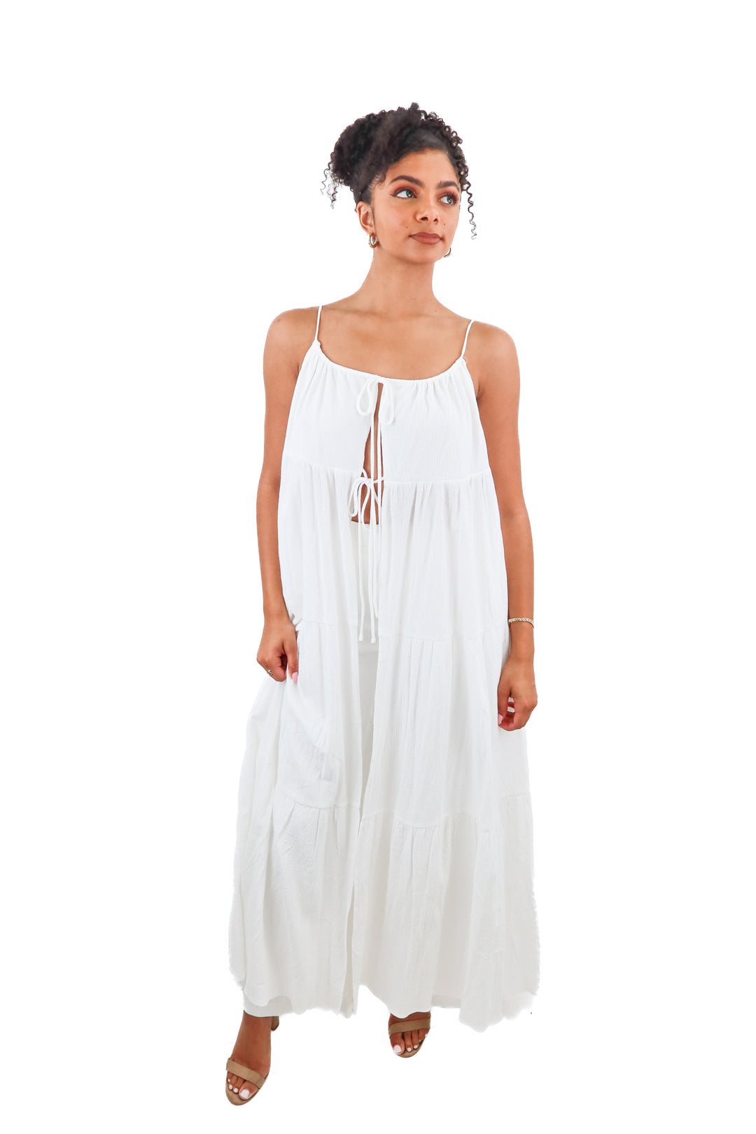 meshki white cotton tie front maxi dress NWT (s; retail $145)