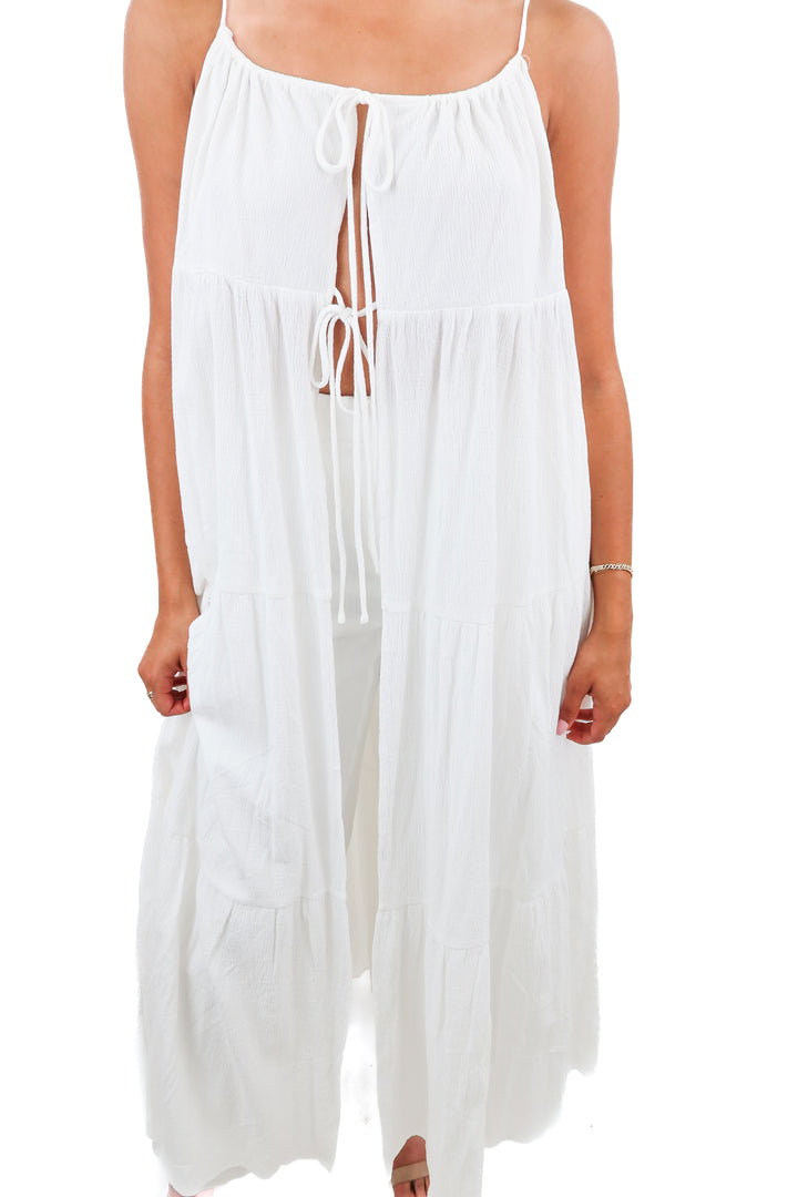 meshki white cotton tie front maxi dress NWT (s; retail $145)