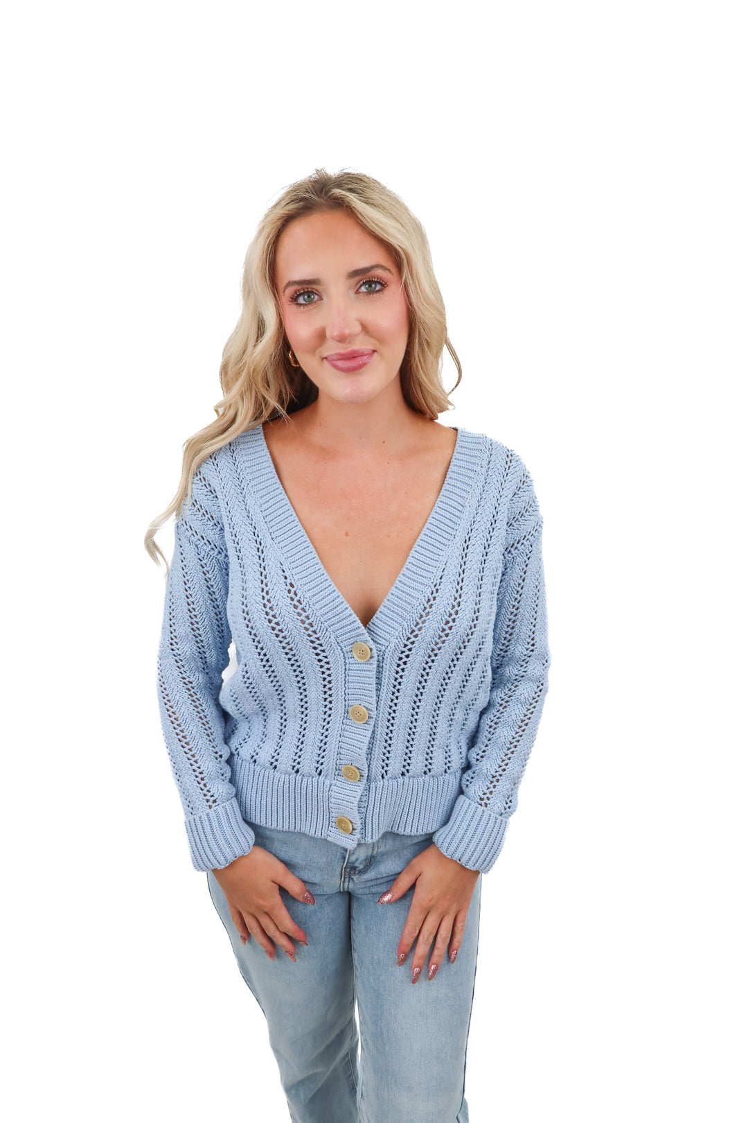 haven blue chunky cardigan (xs; retail $138)