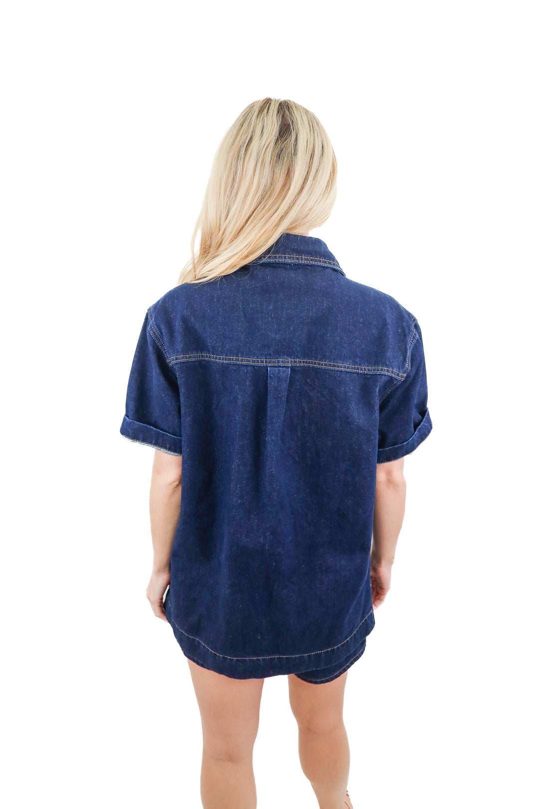DISSH dark wash denim top (4; retail $170)