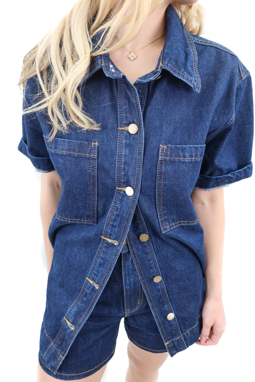 DISSH dark wash denim top (4; retail $170)