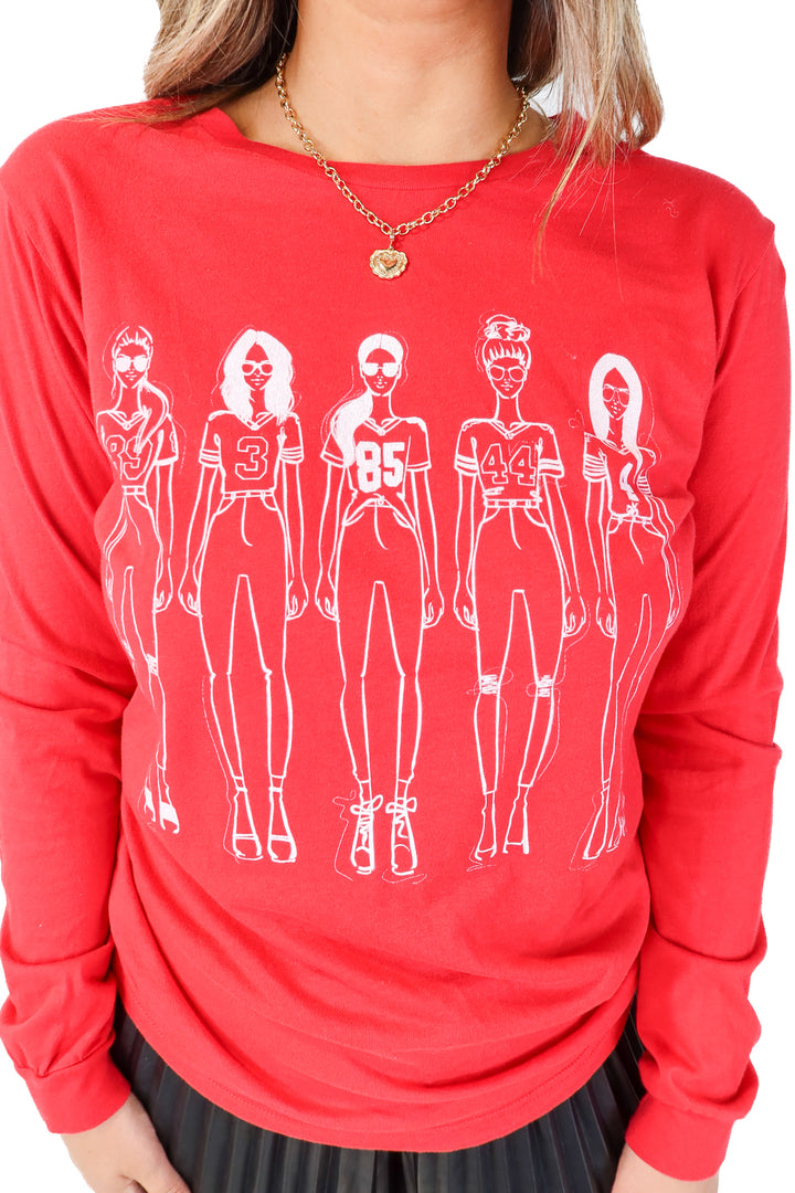 AUCTION bella+canvas red football girl long sleeve (M)- ends 5/20 at 8pm CT