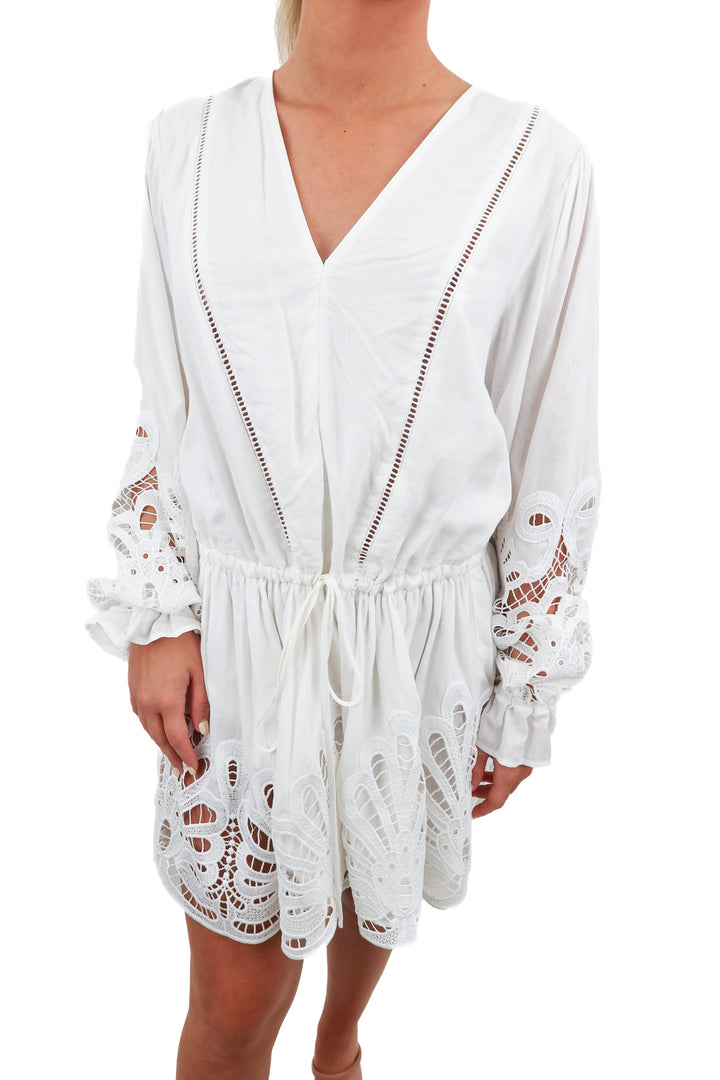 Ramy Brook white lace long sleeve mini dress (S; retail $540)