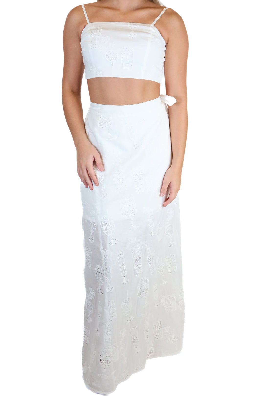 Trina Turk White Eyelet Cropped Top & Wrap Maxi Skirt NWT (XS; Retail $575)
