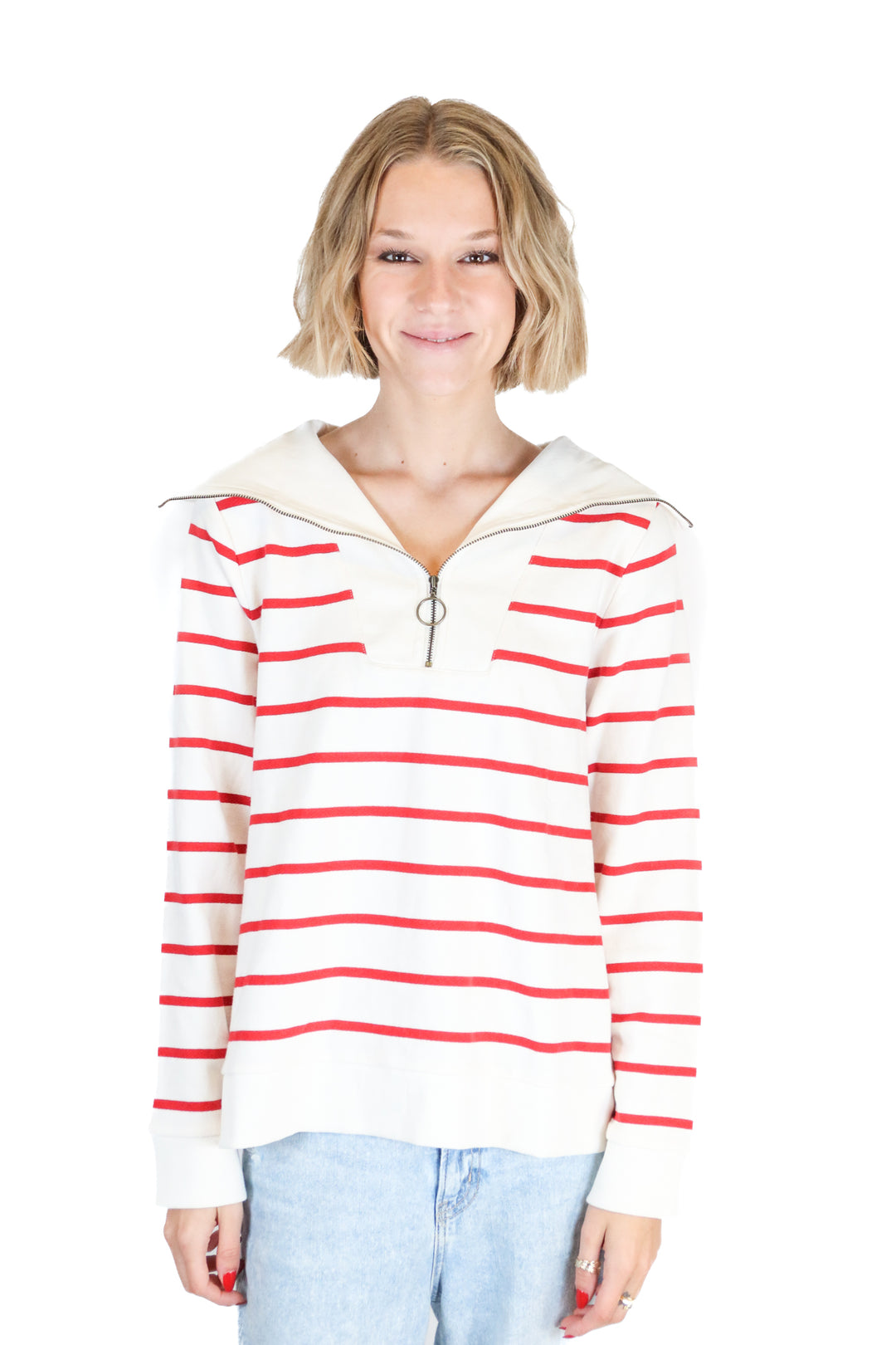Seasalt Cornwall Red Striped Quarter Zip Jacket NWT (6; retails for $78)