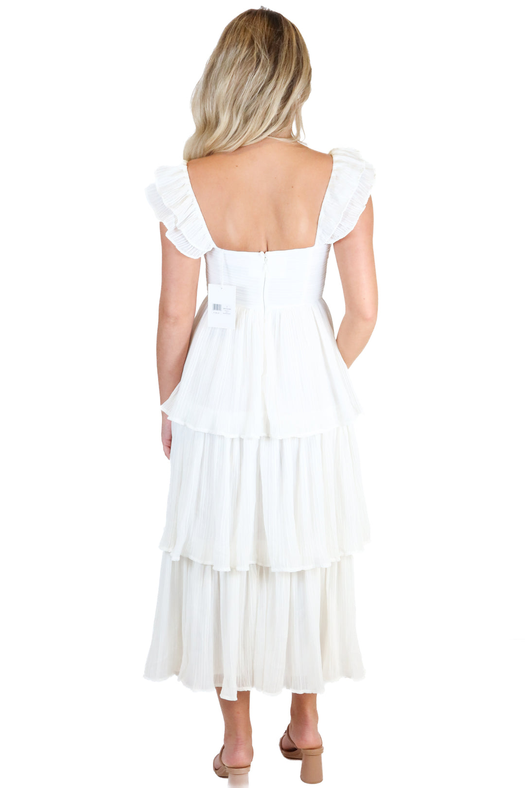 Rachel Parcel White Corset Pleated Midi Dress NWT (2; retail $278)