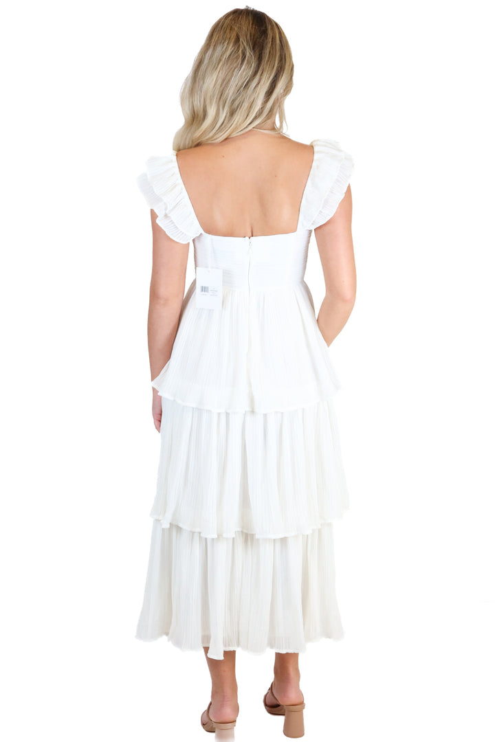 Rachel Parcel White Corset Pleated Midi Dress NWT (2; retail $278)