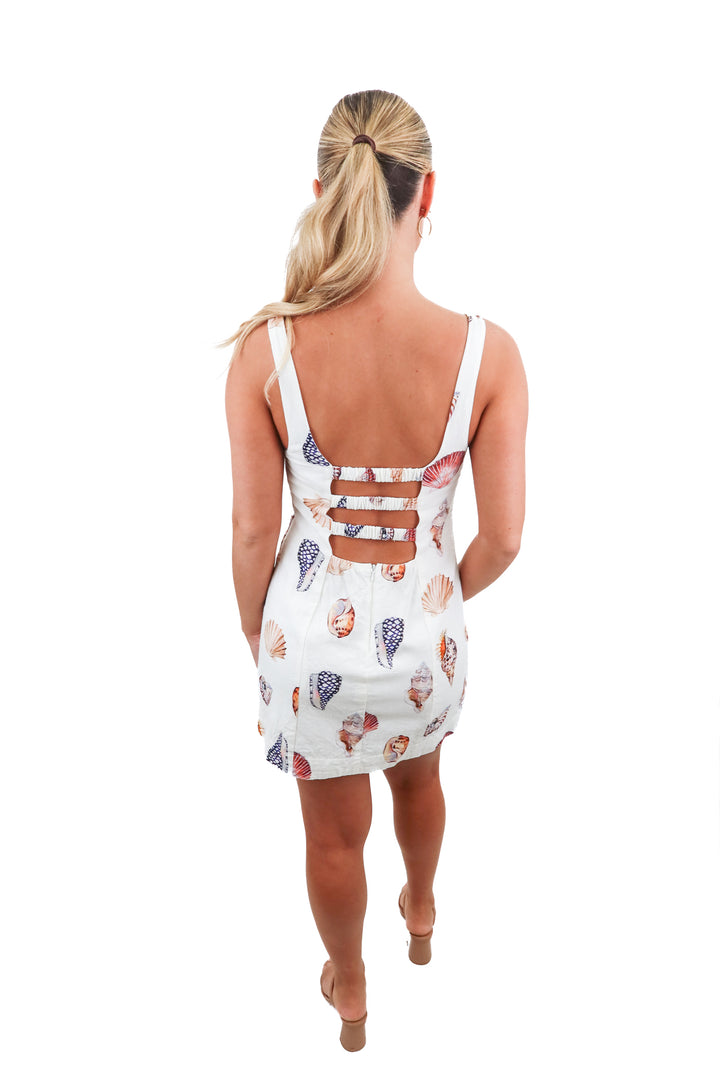 Show Me Your Mumu white shell print mini dress (XS; retail $168)