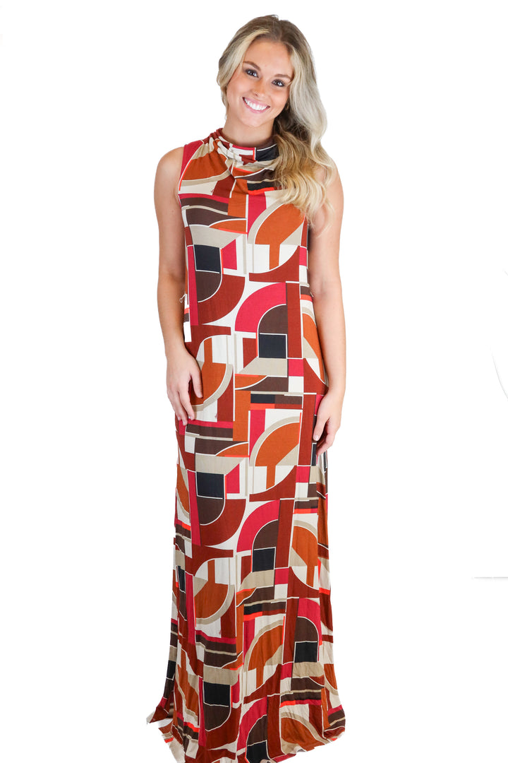 Trina Turk Warm Multicolor Maxi Dress with Gold Chain Belt NWT (XS; retail $378)