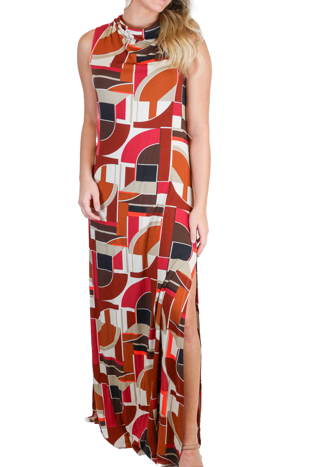 Trina Turk Warm Multicolor Maxi Dress with Gold Chain Belt NWT (XS; retail $378)