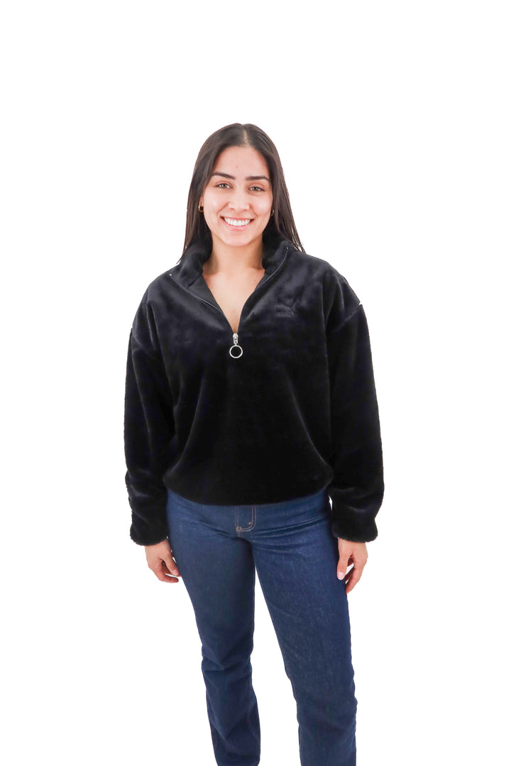 Puma black faux fur half zip (m)